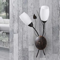 Lindby væglampe Stefania, sort/guld, glas, E14, 42,5 cm