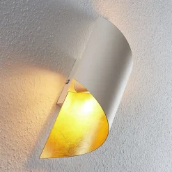 Lindby væglampe Vanni, hvid/guld, metal, højde 52 cm