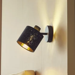 Lindby væglampe Vasilia, Ø 12 cm, sort/guld, stof