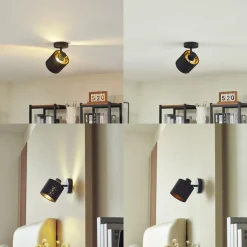 Lindby væglampe Vasilia, Ø 12 cm, sort/guld, stof