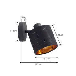Lindby væglampe Vasilia, Ø 12 cm, sort/guld, stof
