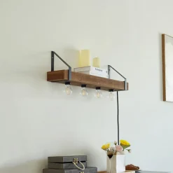 Lindby væglampe Vatana, træ, stik, USB-port, 80 cm