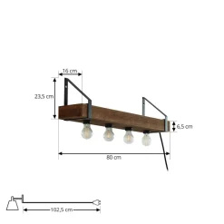 Lindby væglampe Vatana, træ, stik, USB-port, 80 cm