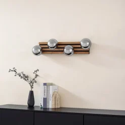 Lindby væglampe Woodora, træ, glas, røggrå, 4 lyskilder