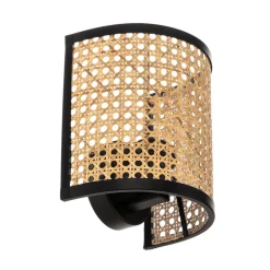 Lindby væglampe Yaelle, 20 cm høj, rattan, sort, E27