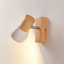 Lindby vægspot Thorin, 14 cm høj, hvid, træ, E14