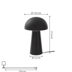 Lindby Zyre LED genopladelig bordlampe, sort, IP44, touchdæmper