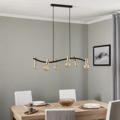 Lindby-pendel Anito, sort/guld, metal, 100 cm, E27