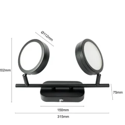 Lindby-spot Neros, sort, 2-lys, 31,5 cm, CCT, jern