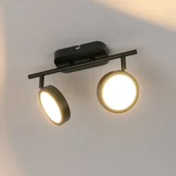 Lindby-spot Neros, sort, 2-lys, 31,5 cm, CCT, jern