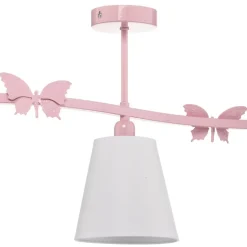 Loftlampe Alice, pink, tre hvide stofskærme