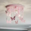 Loftlampe Angelica i pink med sommerfugle