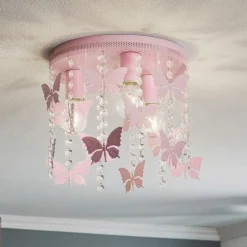 Loftlampe Angelica i pink med sommerfugle