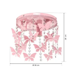 Loftlampe Angelica i pink med sommerfugle