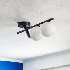 Loftlampe Baleo, sort/opal, 2 lyskilder