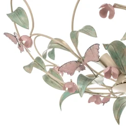 Loftlampe BUTTERFLY, creme/grøn/rosa, stål, 5 lyskilder