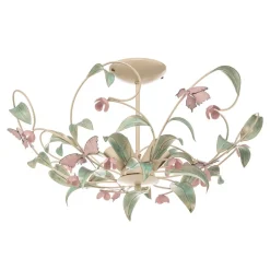 Loftlampe BUTTERFLY, creme/grøn/rosa, stål, 5 lyskilder