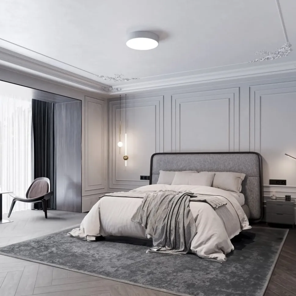 Loftlampe Cleo 400, grå, sensor, IP54, Ø 40 cm, metal