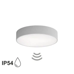 Loftlampe Cleo 400, grå, sensor, IP54, Ø 40 cm, metal