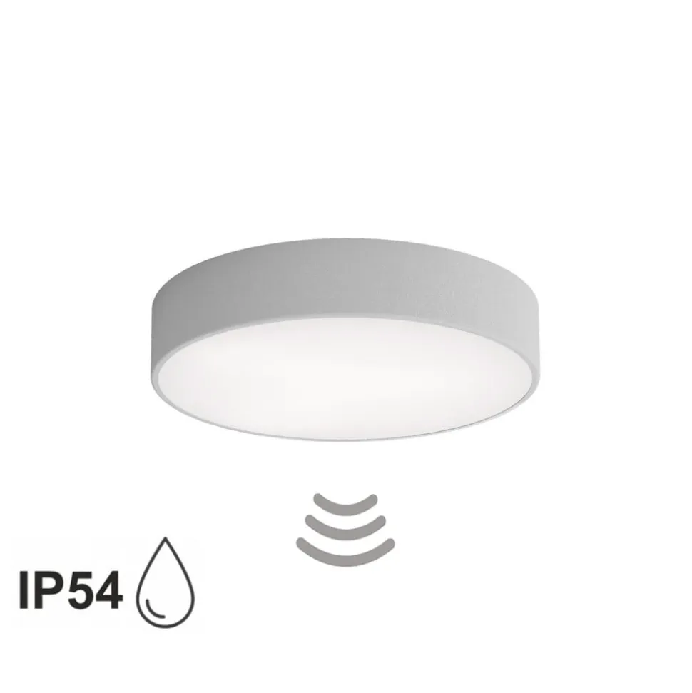 Loftlampe Cleo 400, grå, sensor, IP54, Ø 40 cm, metal