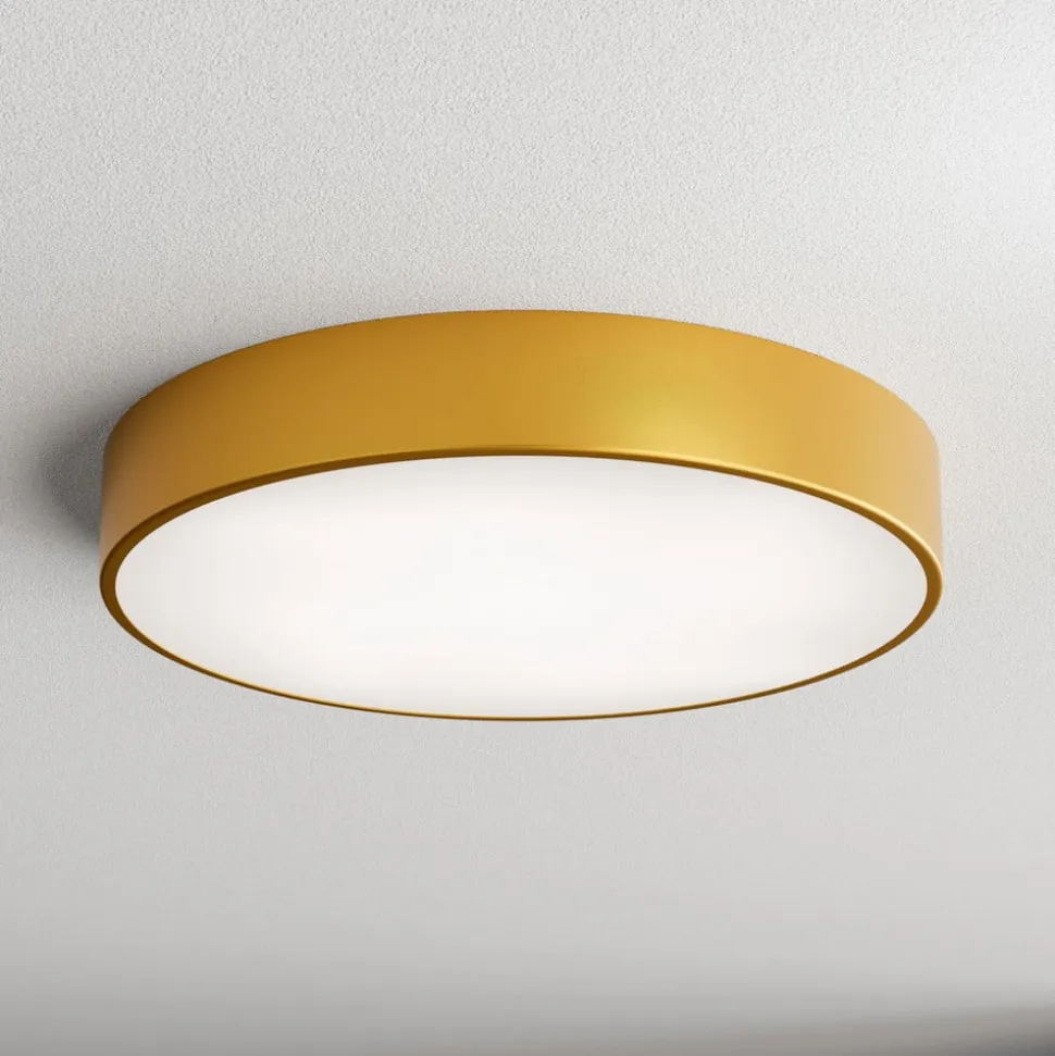 Loftlampe Cleo 500, guld, sensor, IP54, Ø 50 cm, metal