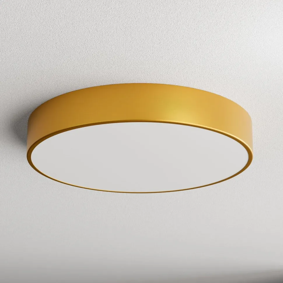 Loftlampe Cleo 500, guld, sensor, IP54, Ø 50 cm, metal