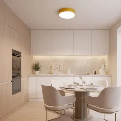 Loftlampe Cleo 500, guld, sensor, IP54, Ø 50 cm, metal