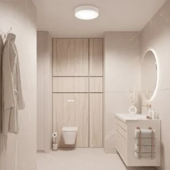 Loftlampe Cleo 500, hvid, sensor, IP54, Ø 50 cm, metal