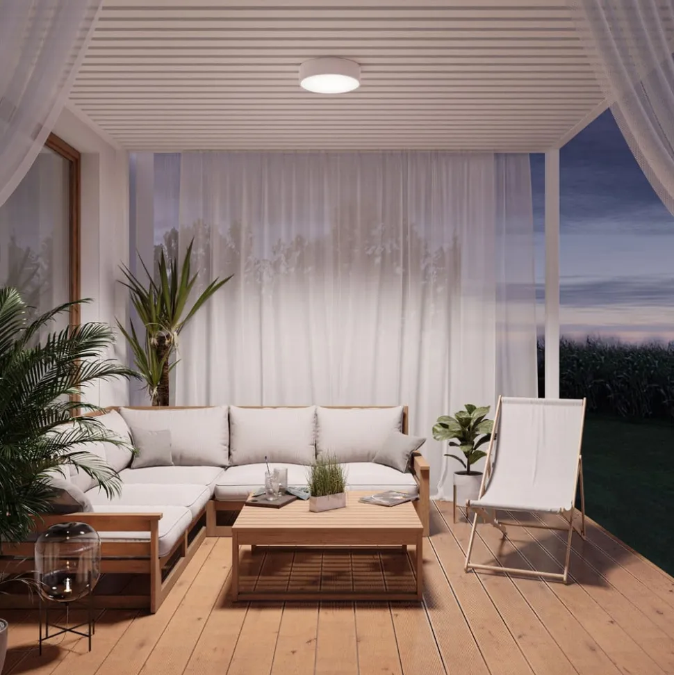 Loftlampe Cleo 400, hvid, sensor, IP54, Ø 40 cm, metal