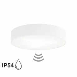 Loftlampe Cleo 400, hvid, sensor, IP54, Ø 40 cm, metal