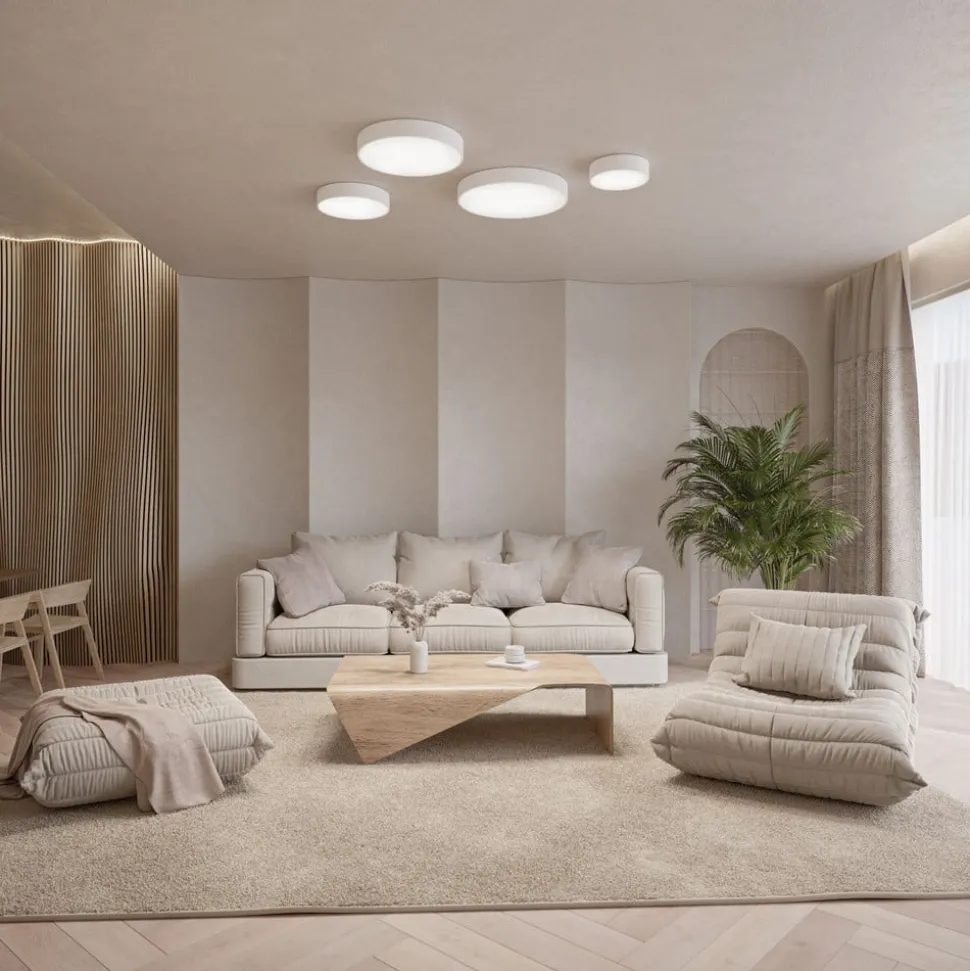 Loftlampe Cleo 400, hvid, sensor, IP54, Ø 40 cm, metal