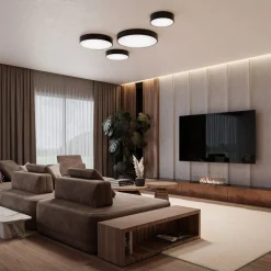 Loftlampe Cleo 500, sort, sensor, IP54, Ø 50 cm, metal