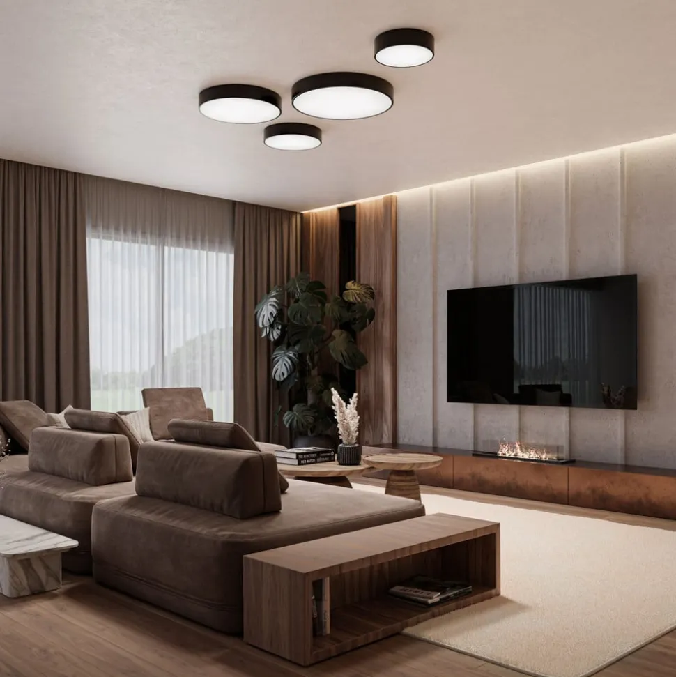 Loftlampe Cleo 400, sort, sensor, IP54, Ø 40 cm, metal