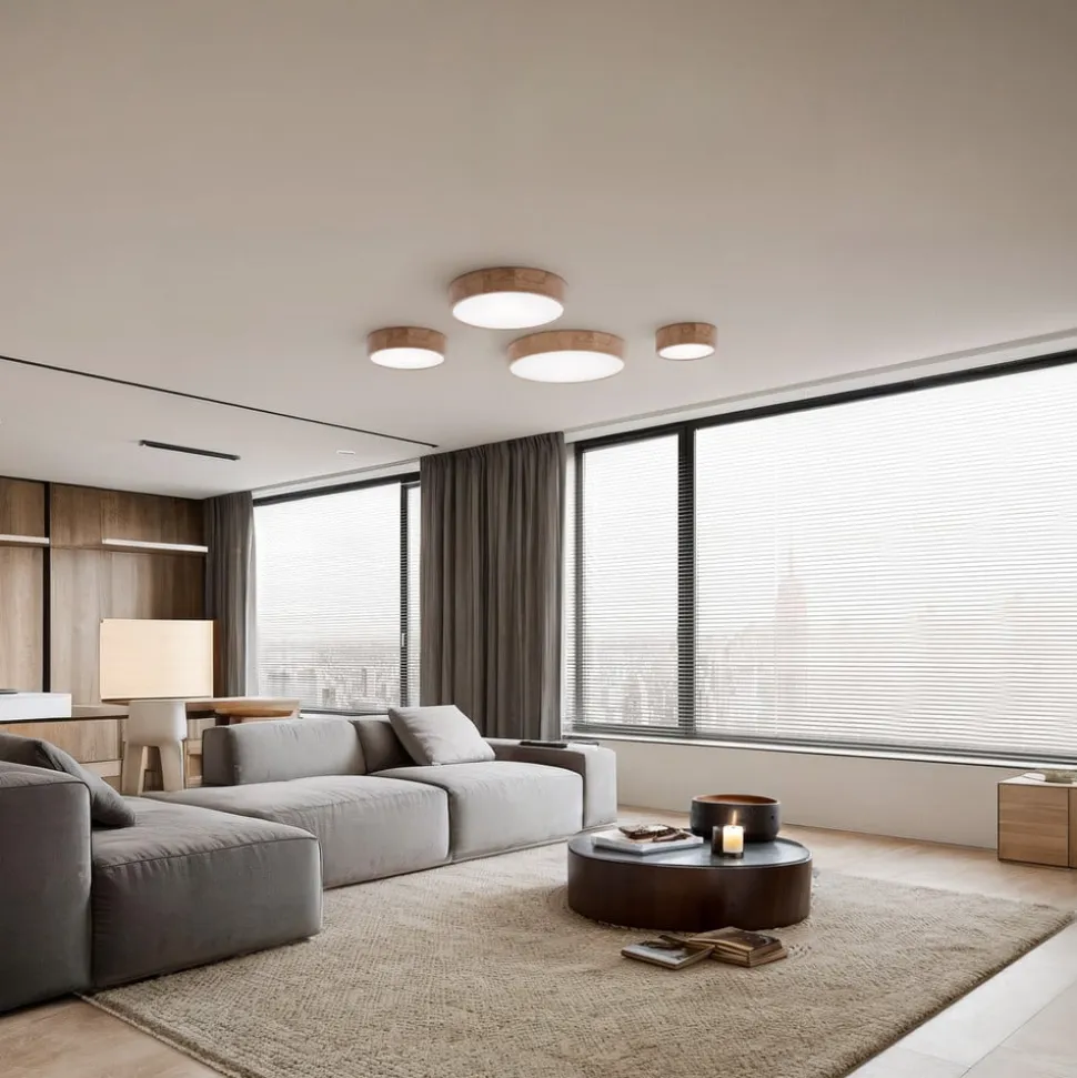 Loftlampe Cleo DR800, egetræ, Ø 80 cm, 6 lyskilder, E27