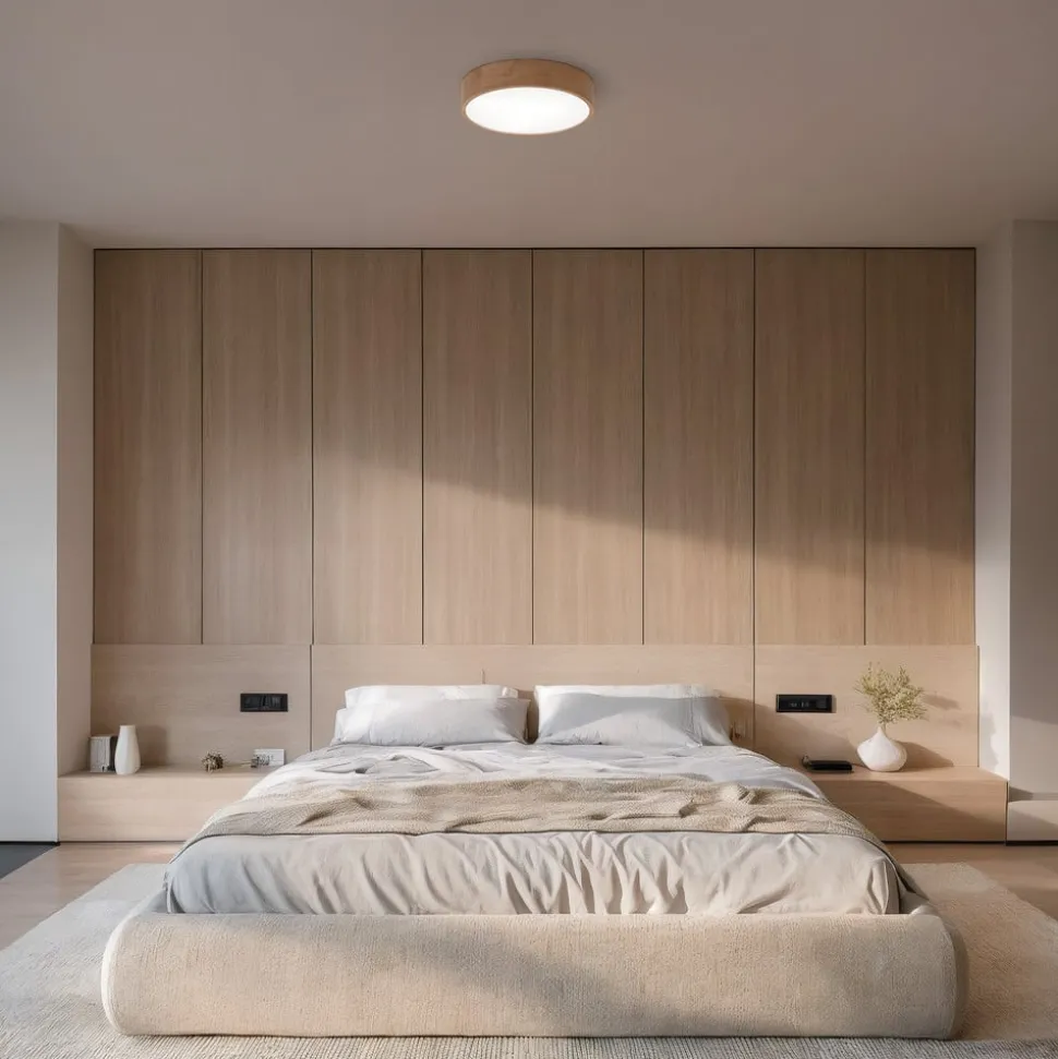 Loftlampe Cleo DR800, egetræ, Ø 80 cm, 6 lyskilder, E27