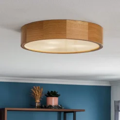 Loftlampe Cleo DR375, IP54, Ø 37,5 cm, egetræ, E27