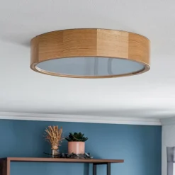 Loftlampe Cleo DR375, IP54, Ø 37,5 cm, egetræ, E27