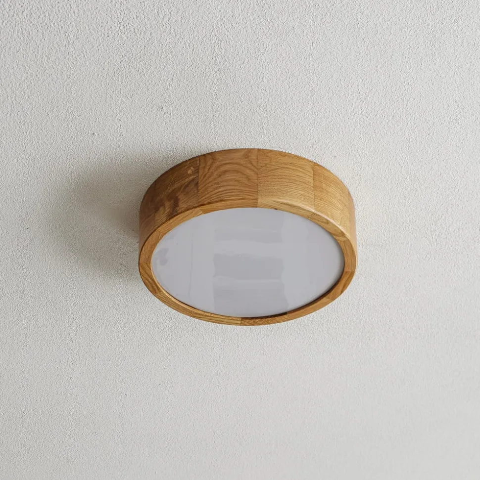 Loftlampe Cleo DR275, IP54, Ø 27,5 cm, egetræ, E27