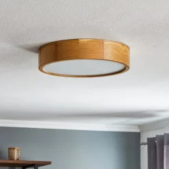 Loftlampe Cleo DR375, IP20, sensor, Ø 38 cm, egetræ