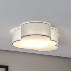 Loftlampe Cloud, blå, 63 cm lang, tekstil, sky, E27
