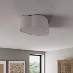Loftlampe Cloud i tekstil, længde 41 cm, grå