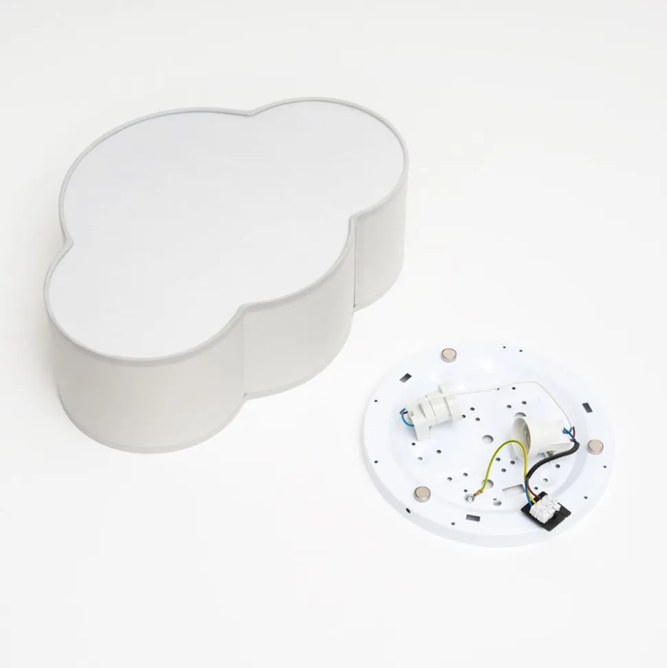 Loftlampe Cloud i tekstil, længde 41 cm, grå