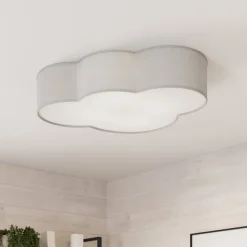 Loftlampe Cloud i tekstil, længde 62 cm, grå