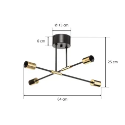 Loftlampe Ilia, sort/guld, 4 lyskilder