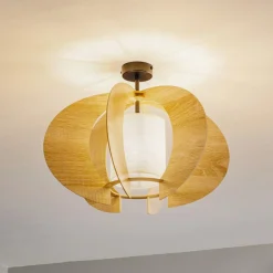 Loftlampe Modern C M med trælameller Ø 50 cm