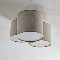 Loftlampe Mona Nature, 3 lyskilder, naturfarvet linned