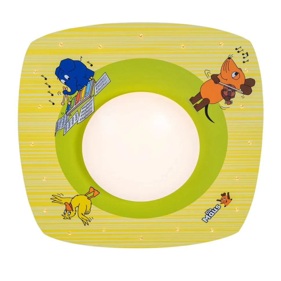 Loftlampe mus, gul, Ø 58 cm, træ