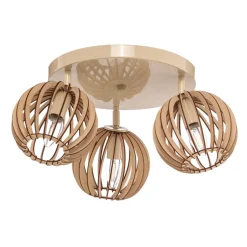 Loftlampe Paz hvid med trælameller-kugler 3 lyskilder.