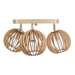 Loftlampe Paz hvid med trælameller-kugler 3 lyskilder.