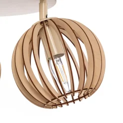 Loftlampe Paz hvid med trælameller-kugler 3 lyskilder.